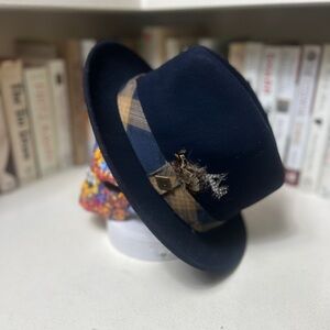 Stacy Adams - Navy Blue Hat with band and feather - Sz: XL